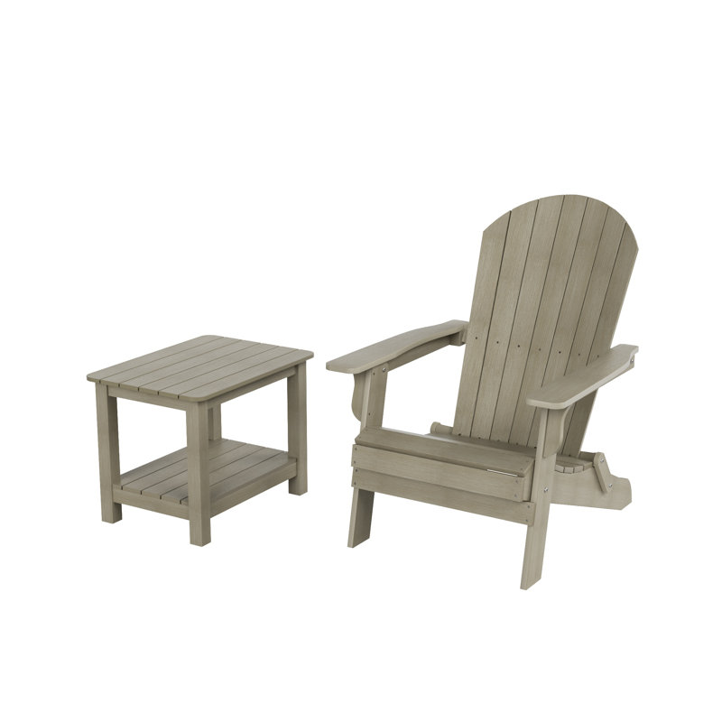 Arrlo Foldable Outdoor Adirondack Chair With Table, Weathered Gray