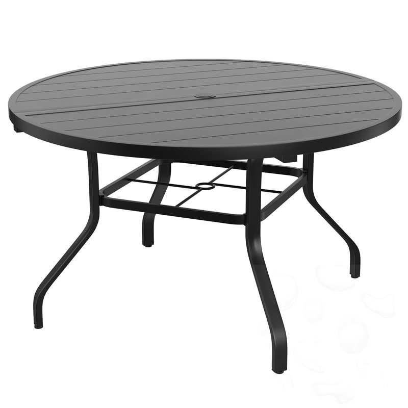 Round Outdoor Patio Dining Table With Umbrella Hole, Iron, 29" H x 47" W x 47" D