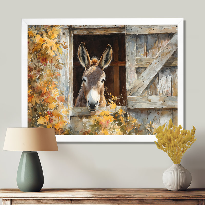 Donkey S Path Tot Hye Barn I - Donkey, art mural, H 24 po x l 32 po, Reproduction encadrée d'une seule photo, Blanc