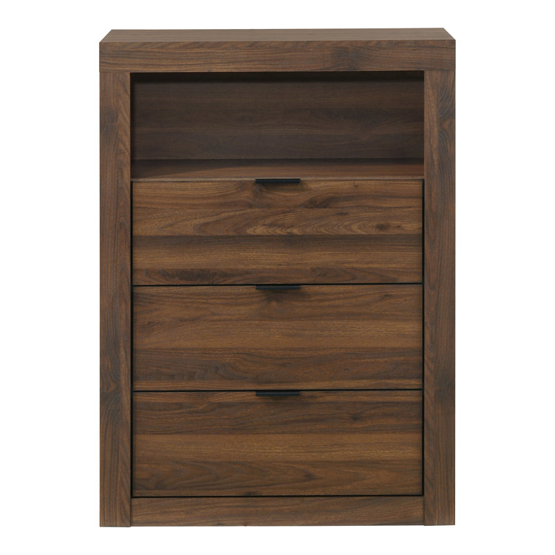 Commode 3 tiroirs avec tablette Hildebran, Brun