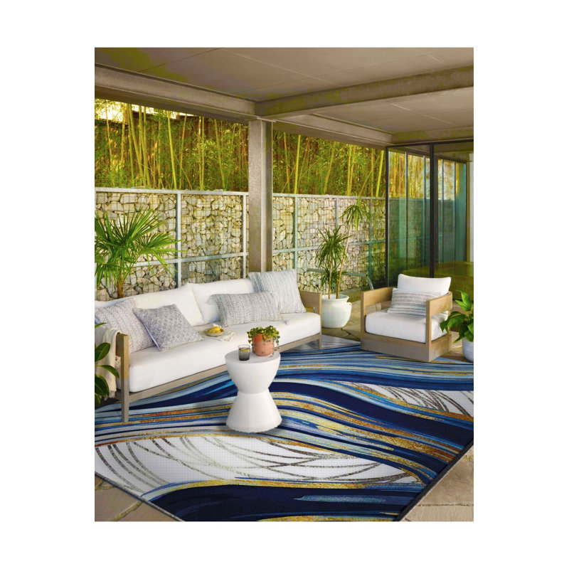 Tapis bleu tissé à base tissée et lavable, Carré 3 pi 3 po 