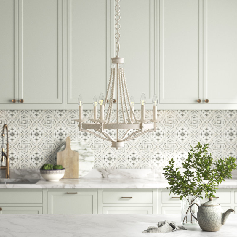 Speier 6 - Light Candle Style Empire Dimmable Entryway Beaded Chandelier, Ivory White