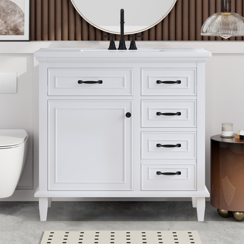 Armoire de meuble-lavabo 36 po avec comptoir en céramique, Blanc/Noir