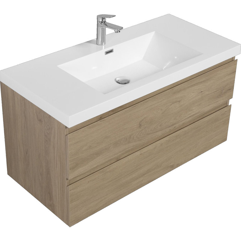 Meuble-lavabo mural moderne pour salle de bain, Chêne
