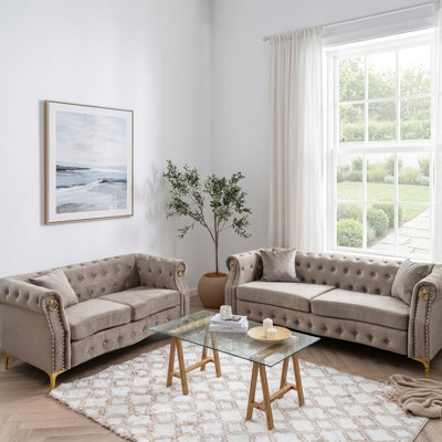 Ensemble de canapé rétro en velours Chesterfield pour le salon