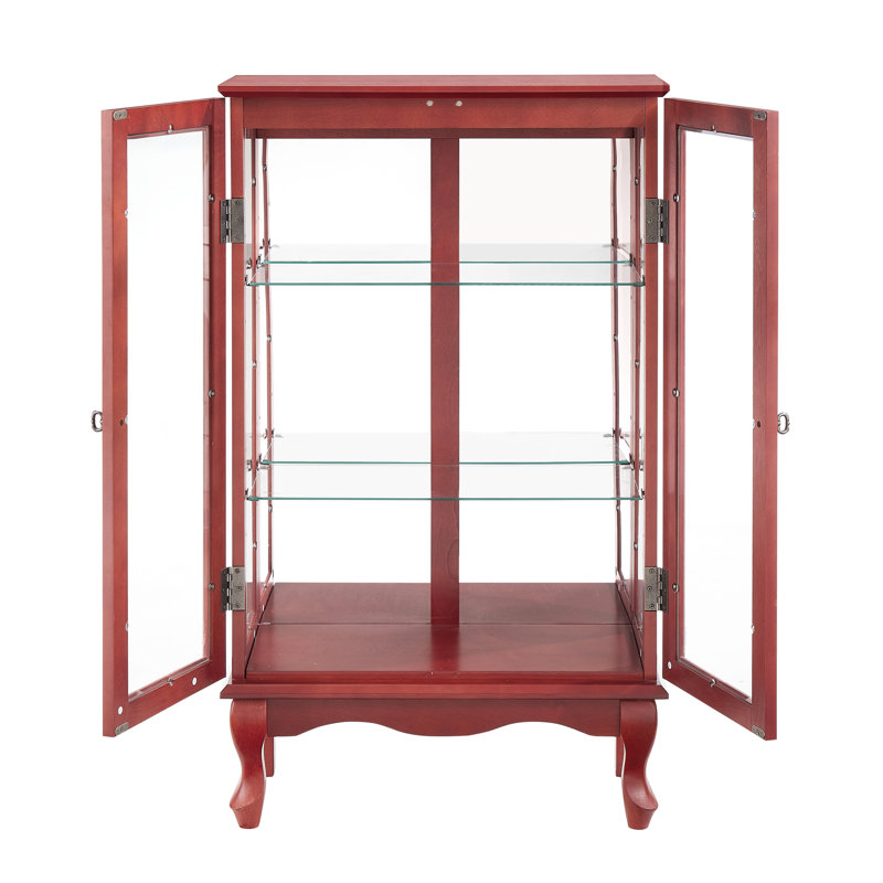 Élégante armoire vitrée à 2 portes avec portes en verre trempé, panneau arrière en miroir et tablettes réglables - vitrine lumineuse pour la maison et le bureau (ampoule incluse)