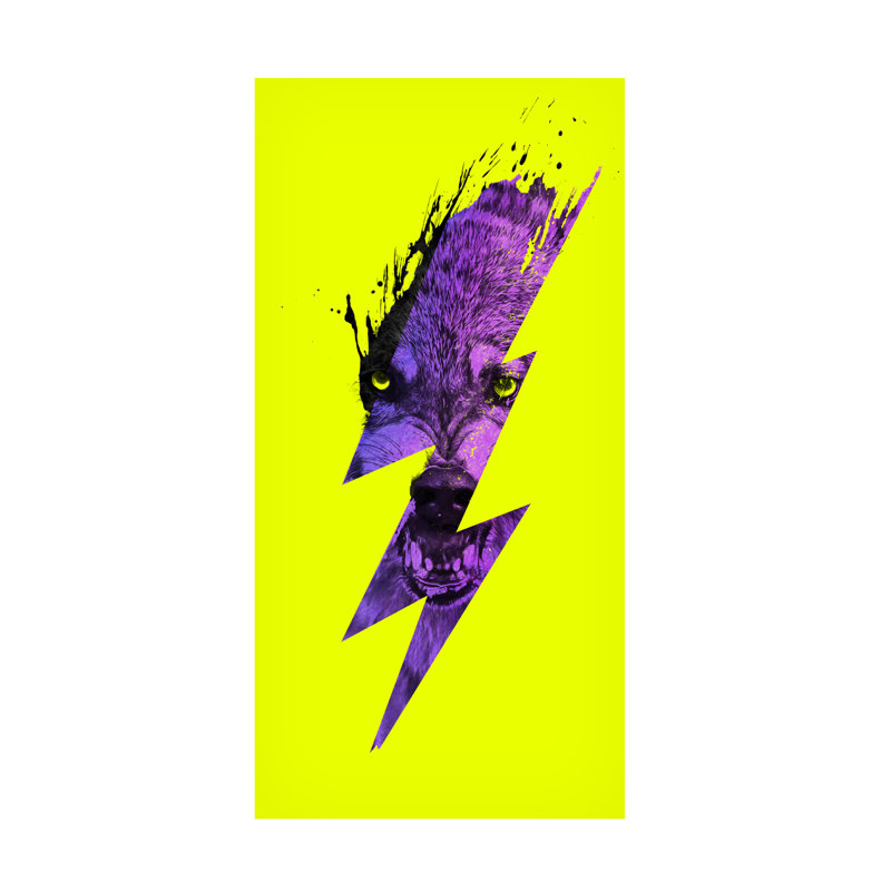 Art mural sur toile tendue - «Thunder Wolf» par Robert Farkas pour décoration de salon, de chambre à coucher ou de bureau - 24 x 47