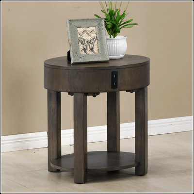 Jonah 20-Inch Light Brown MDF End Table With USB Charging Ports And Storage Shelf, Perfect For Modern And Traditional Decor.
