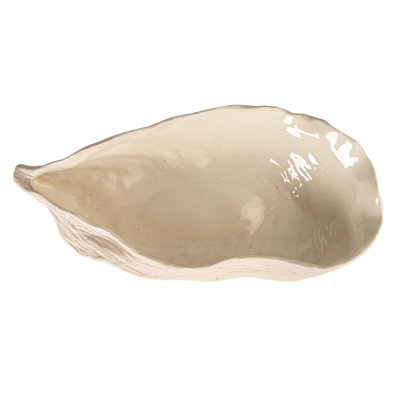 Plat en grès en forme de coquille d'huître, blanc