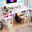 Lit mezzanine simple avec poste de travail intégré, DEL, rangements suffisants - bureau avec option d'espace, rangement abondant, blanc