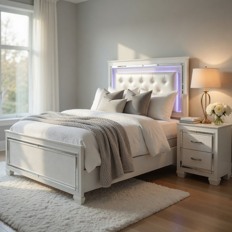 Ensemble de chambre à coucher grand lit, rangement de tiroir, blanc, ensemble de 3 pièces avec 2 tables de chevet, Blanc