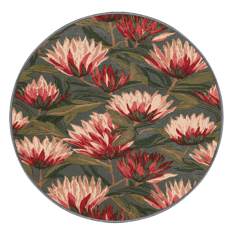 Washable Protea Hawaiian Area Rug, Round 3'