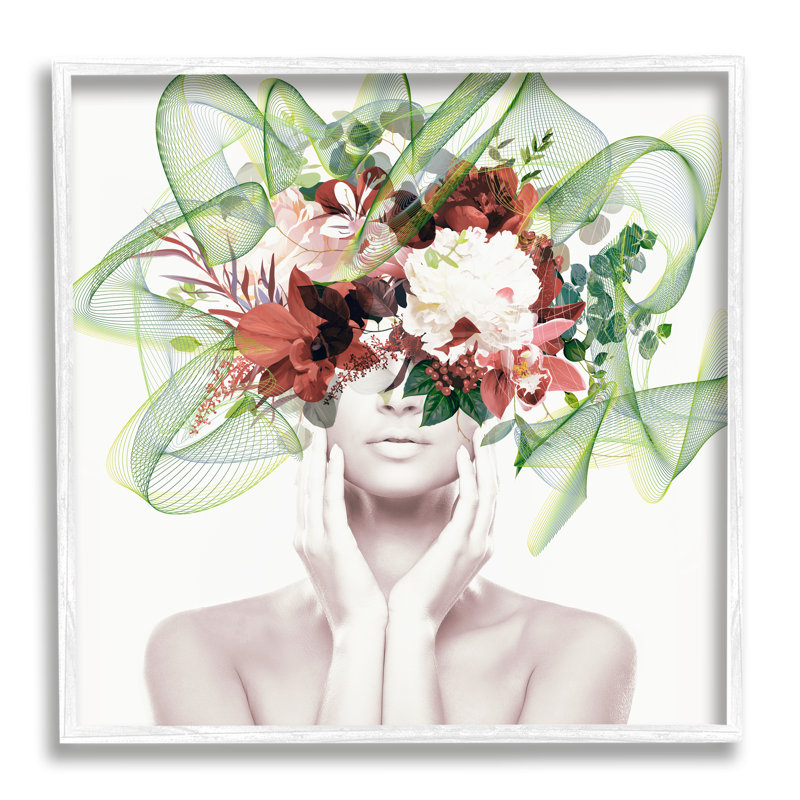 «Conceptual Flower Face Woman» par Irena Orlov - impression, H 24 po x l 24 po x P 1,5 po, Giclée encadrée blanc bord de mer