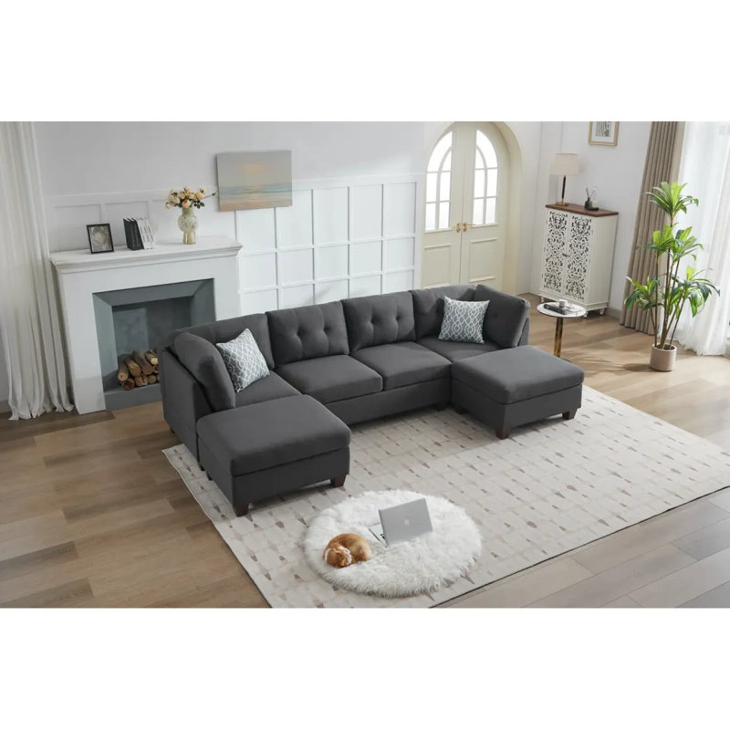 Canapé modulaire rembourré avec deux chaises longues, Gris foncé
