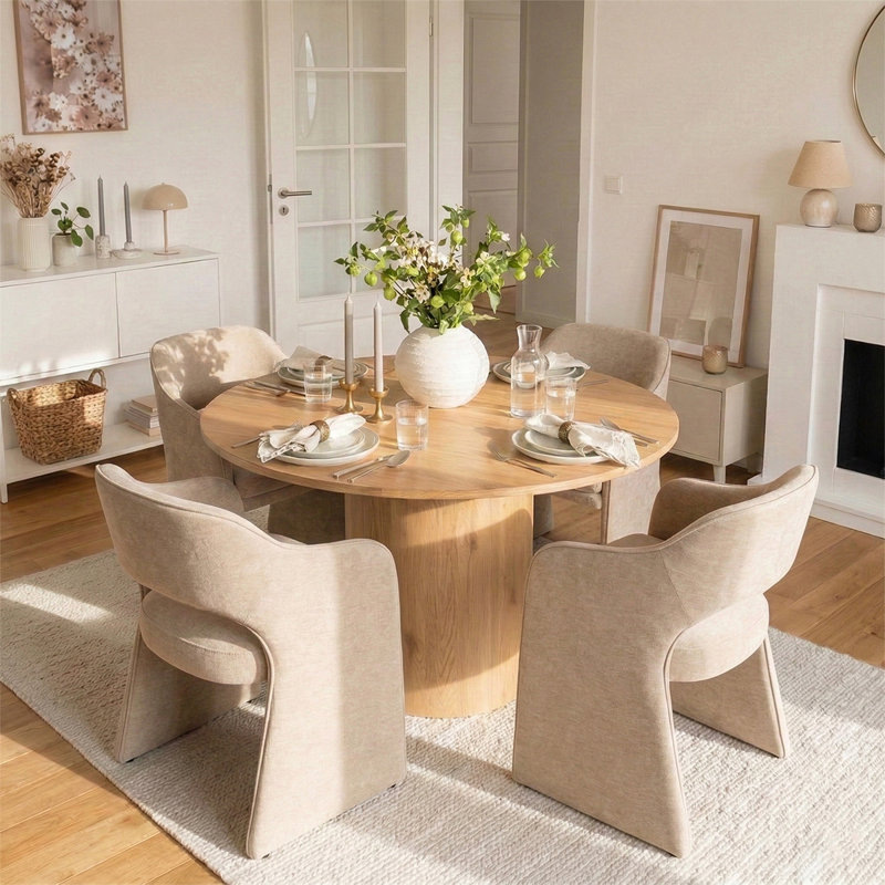 4 - Person Dining Table Sets With Round Table & 4 Upholstered Chenille Chairs, Brie, Yellow