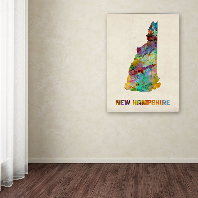 « new hampshire map » par michael tompsett, impression sur toile tendue encadrée, H 19 po x l 14 po x P 2 po