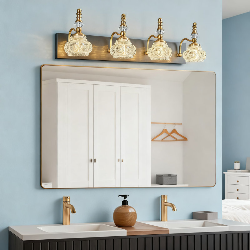 Modern Wall Sconce With Crystal Glass Shade Vanity Lighting For Bathroom And Indoor Spaces Vintage Industrial Style, 4 Lights