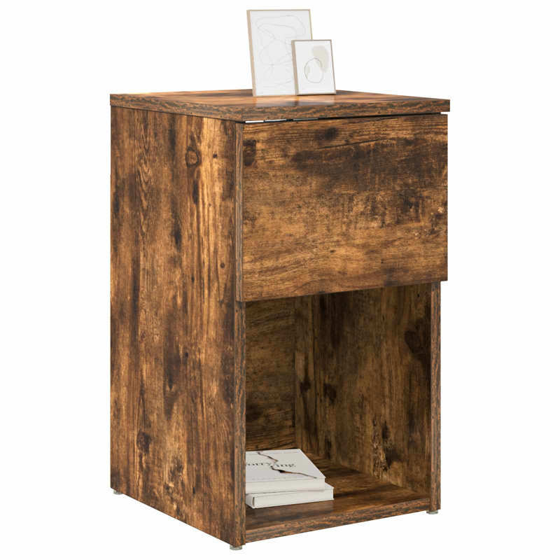 29cm W Manufactured Wood Bedside Table, Smoked Oak