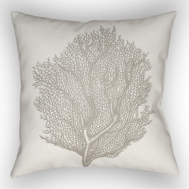 Floral Outdoor Throw Pillow, 18" H x 18" W x 4" D, Neutral