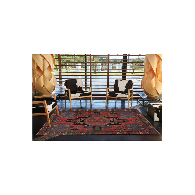 Tapis décoratif rouge à motif traditionnel rouge, Tapis de couloir 2 pi 6 po x 9 pi 11 po