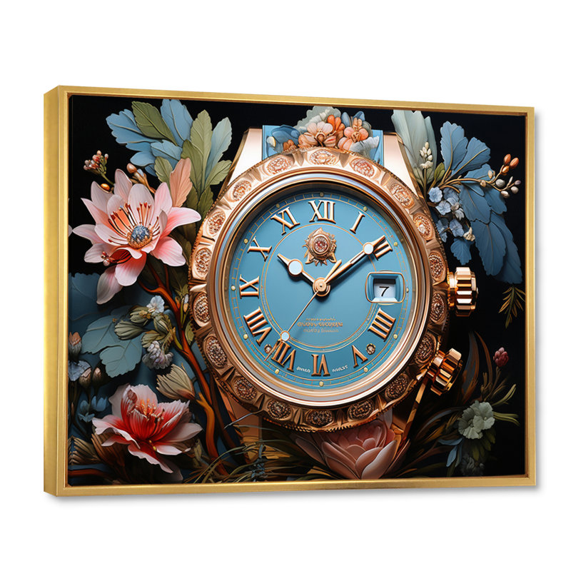 Kolleen, montre de luxe en or rose sur toile, H 30 po x l 40 po x P 1,5 po, Cadre flottant doré