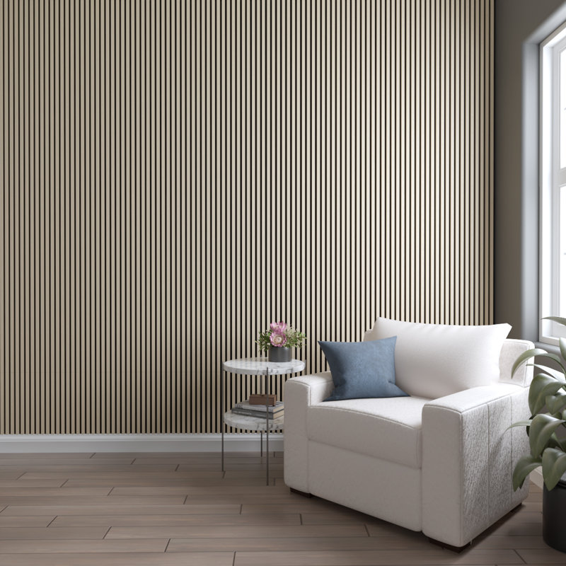Petit panneau mural AcoustixPro à petites lattes à réduction de bruit 11 3/4 po x H 94 1/2 po (paquet de 2), Blanc délavé
