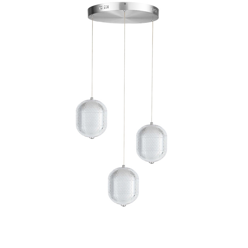 Luminaire suspendu 3 lumières DEL Peri, Chrome poli