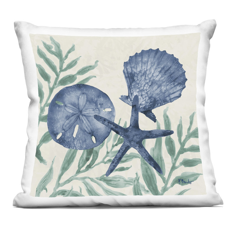Coussin décoratif à motif de coquillages de style maritime par Paul Brent, Bleu marine nautique 4