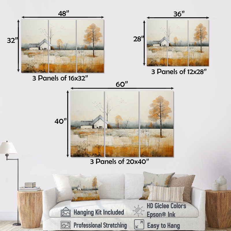 «Bold Mute Tone Countryside Landscape IV - Ensemble d'art mural sur toile campagne, Wrapped Canvas, 40" H x 60" W x 1" D