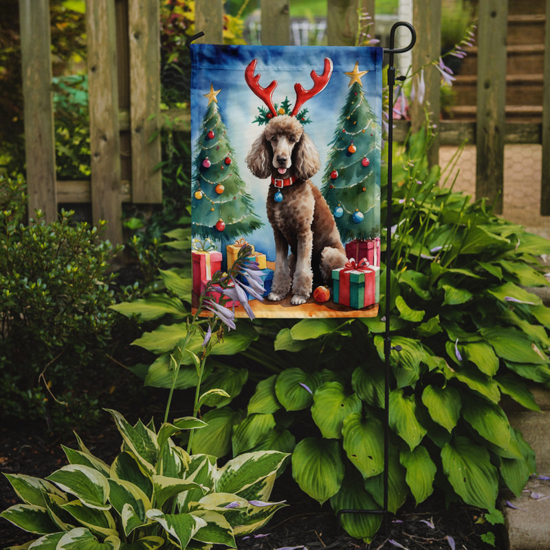 Drapeau de Noël renne de jardin, Caniche chocolat standard