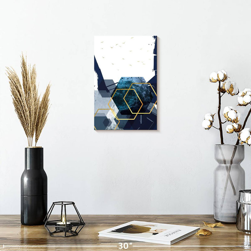 Hexagone paysage doré II, H 12 po x l 8 po