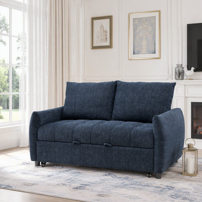 58" Loveseat Pull Out Sofa Bed, Antique Green Velvet