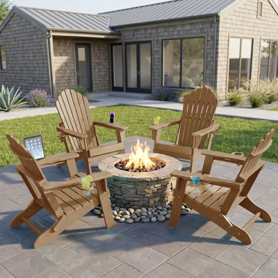 4-Person Folding Adirondack Chair Set – Hdpe All-Weather Outdoor Patio Seating With Dual Cup Holders