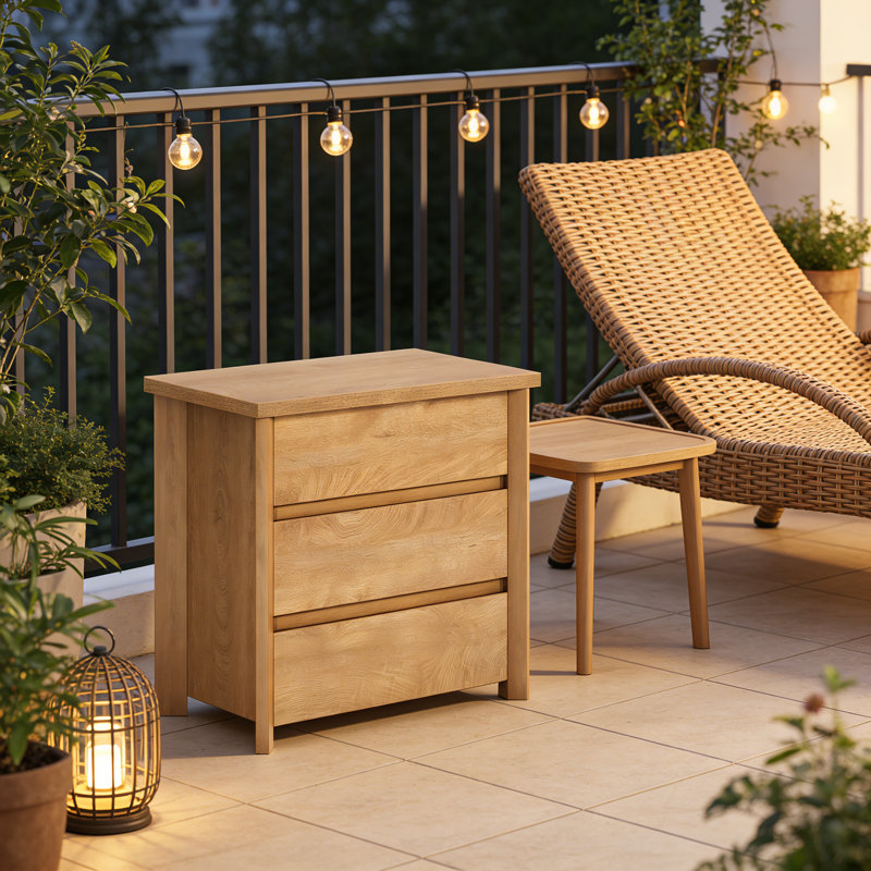 Table de chevet de style nordique avec rangement à 3 tiroirs au fini chêne clair pour chambre à coucher