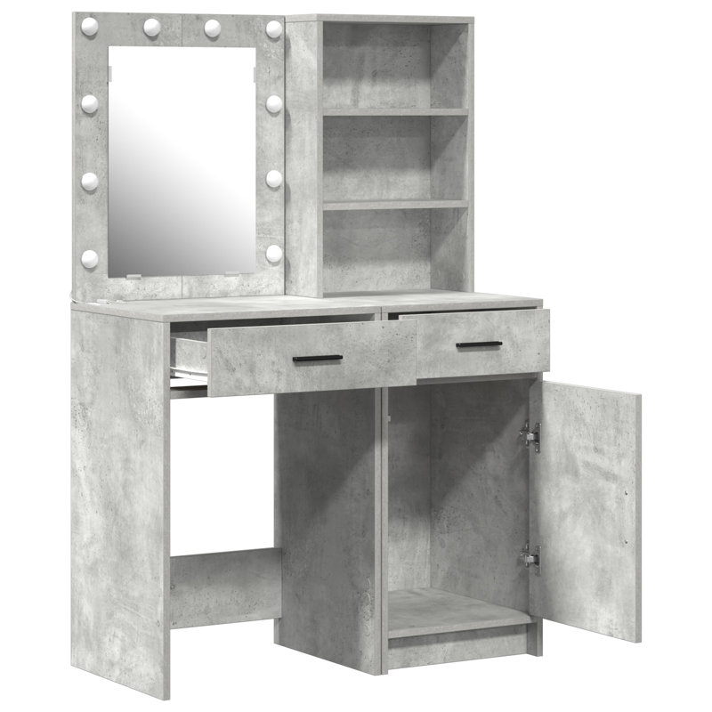 Dressing Table with Mirror, Concrete Grey