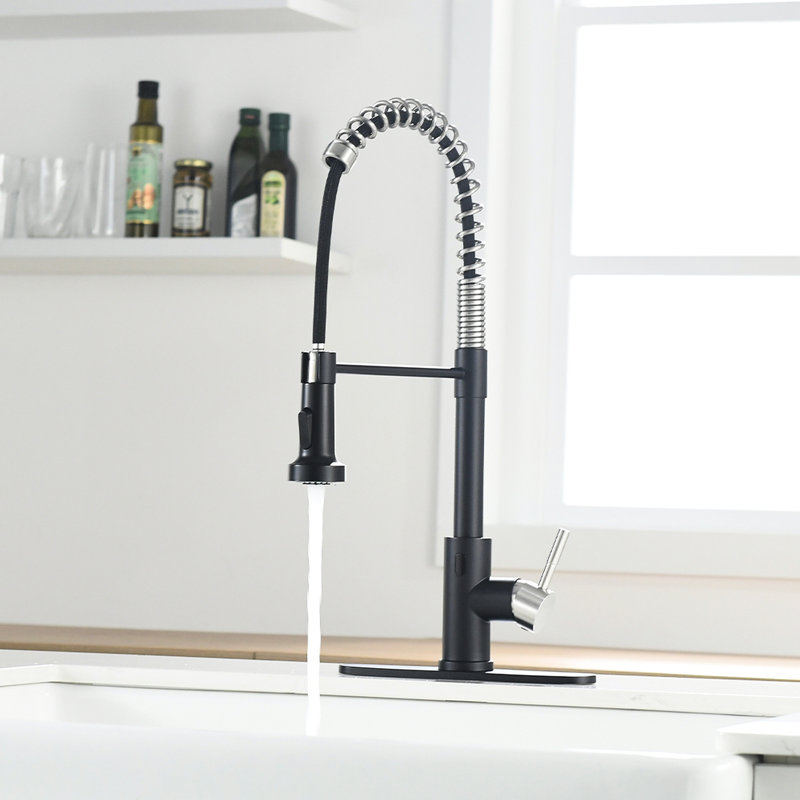 Stainless Steel Kitchen Faucet - Automatic Touchless With Pull-Down Contemporary Black And Silver Finish Smart Motion Sensor Hygienic Convenient For Sinks In Black/Silver