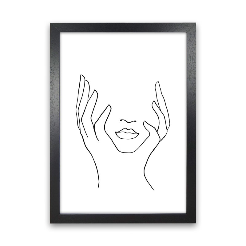 Line Art Holding Face by Planeta444 - Print, 88cm H x 64cm W x 3cm D, Black Framed