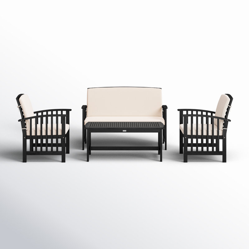 Delosreyes Acacia 4 - Person Patio Conversation Set with Cushions, Black Frame/Beige Cushion