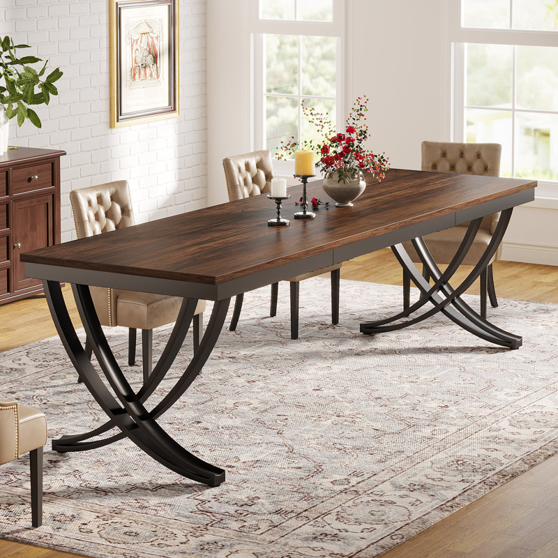 Dollis 78.74" Iron Dining Table （Whitout Chair), Brown, Black