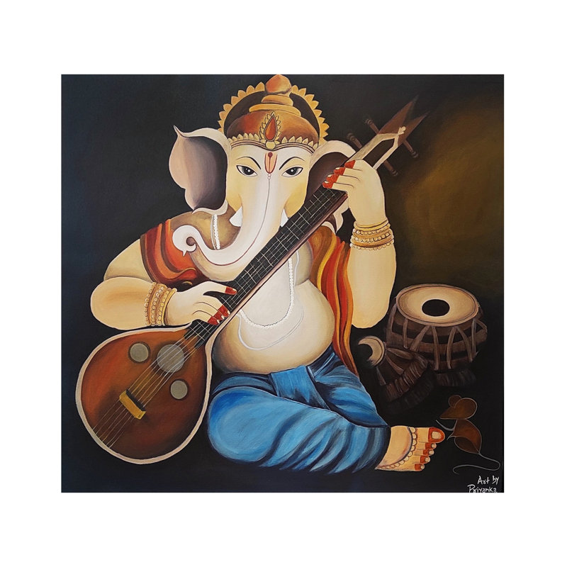Shri Ganesha jouant du Veena | Acrylique sur toile