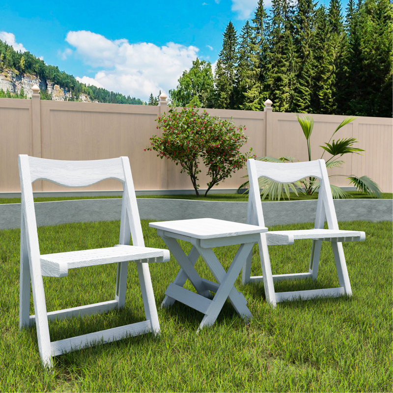 Table et chaise pliables avec hanches blanches et 2 chaises, mobilier d'extérieur idéal pour se détendre et bistro