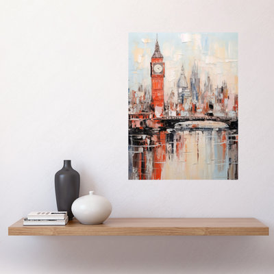 Wall Art Print London Skyline Abstract Oil Painting Thick Paint Big Ben River Thames Westminster Bridge England City Poster