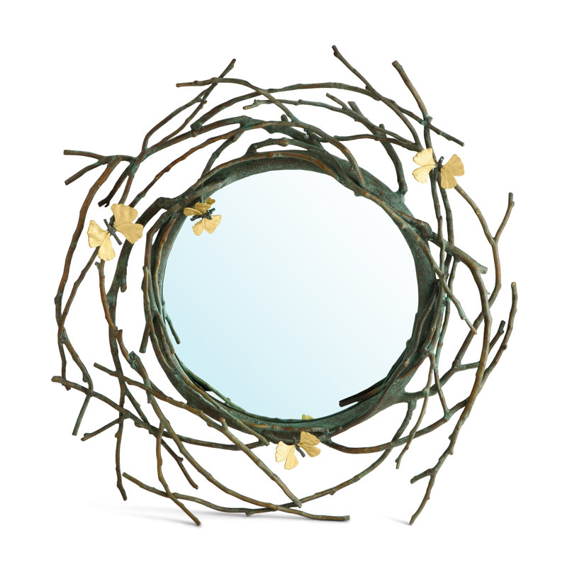 Butterfly Ginkgo Flat Metal Wall Mirror