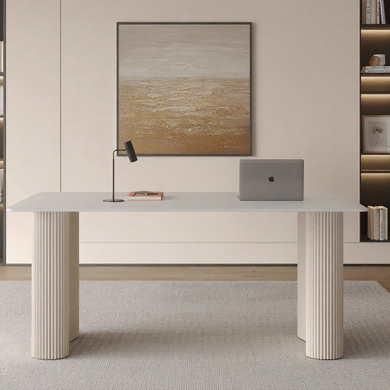 Bureau de style crème à plaque de roche, 29.53" H x 62.99" W x 31.5" D