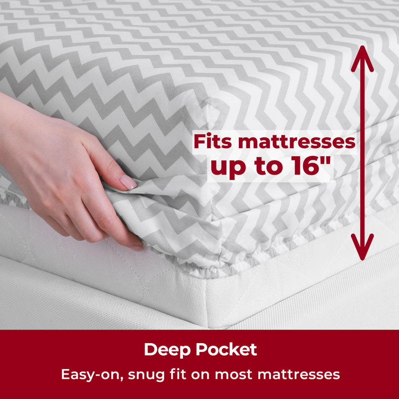 Draps simples Mellanni 1800 gris à chevrons, Chevron gris, Ensemble literie pour lit simple