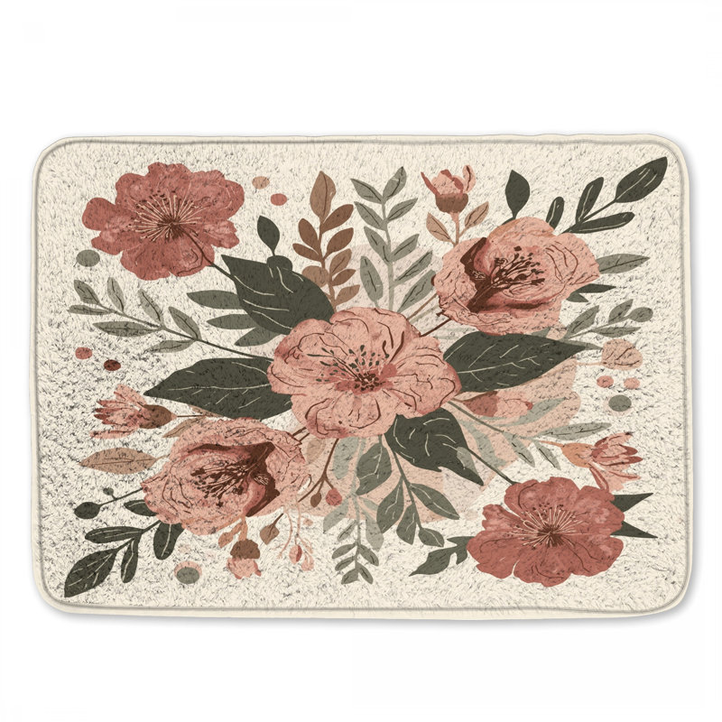 Tapis de bain rose à motif floral, L 24 po x L 17 po