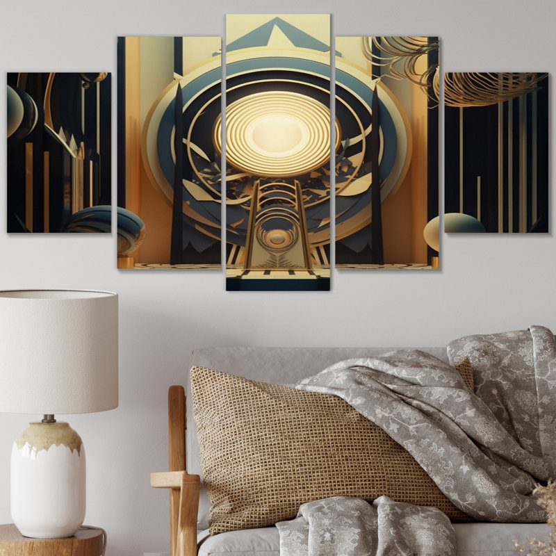  «Master Consciousness Futur Geometric Seance V - Art mural moderne sur toile géométrique - 5 panneaux