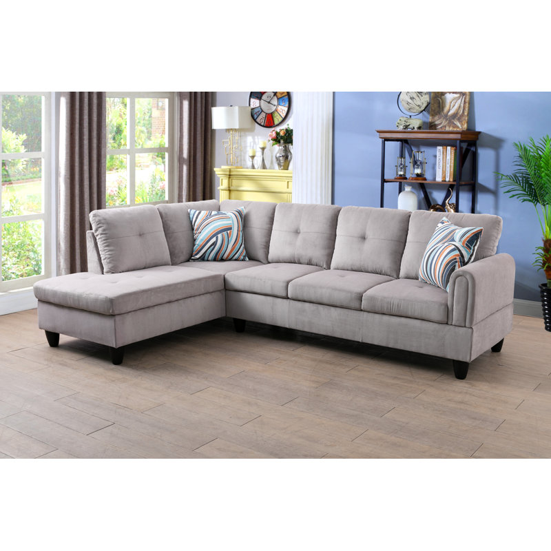 Englewood 96.8" Wide Left Hand Facing Sofa & Chaise, Gray White Corduroy