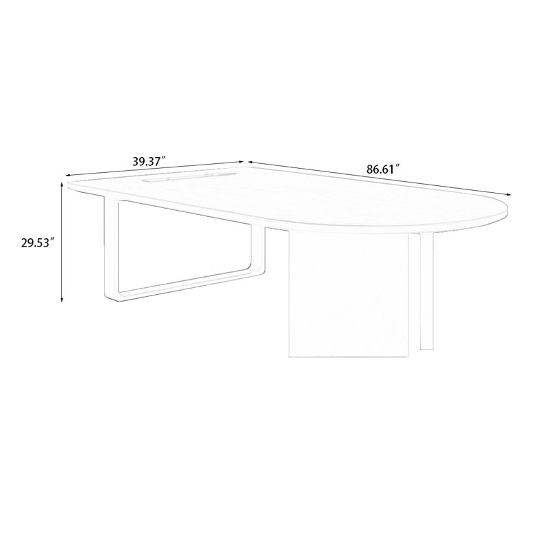 Table de conférence brun noisette + demi-cercle en bois massif + acier au carbone noir, H 29,53 po x L 86,61 po x l 39,37 po