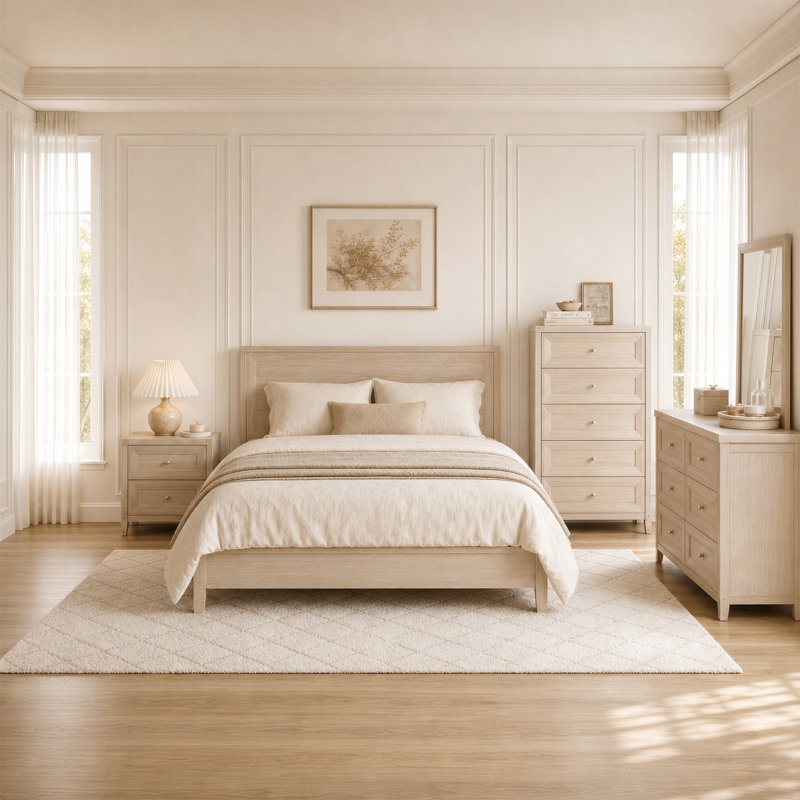 76.2cm W Farmhouse 5-Drawer Chest, Full Recessed Panel Detailing with Diamond Knobs, Ivory White